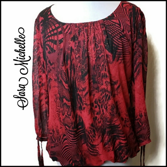 Sara Michelle Tops - EUC Sara Michelle XL Red & Black Print Blouse